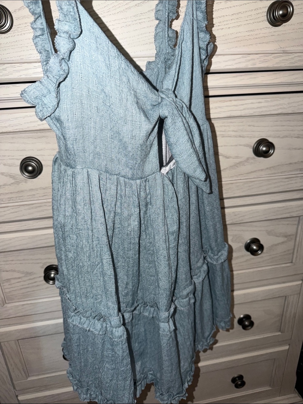 Light Blue Ruffle Sundress with Tie Front - Picture 3 of 5